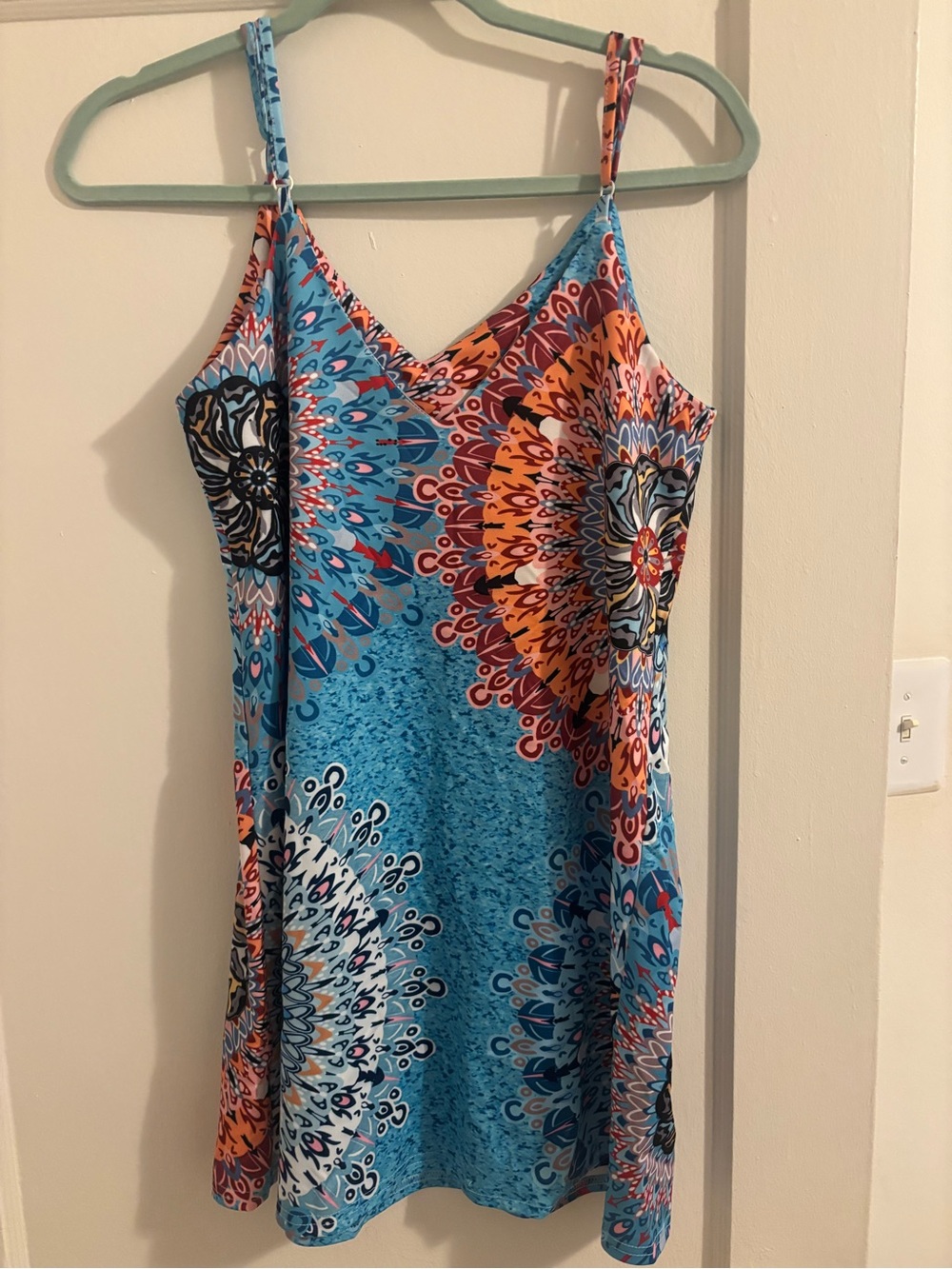 Blue Floral Print Spaghetti Strap Dress